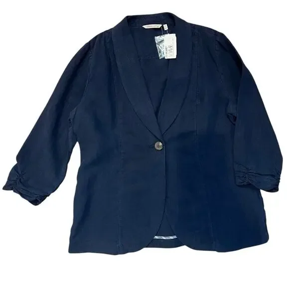 Soft Surroundings Tencel Linen Blend Navy Blue Blazer Jacket Size Large NWT - Picture 8 of 16
